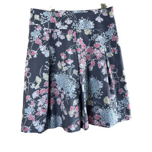 Talbots Skirt Gray Floral Cotton A-Line Pleats Lined Knee Length Size 10